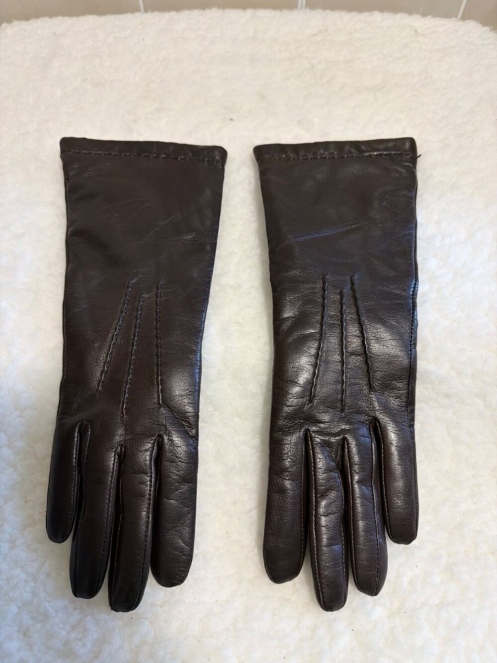 Coach Long Women’s Leather Gloves – Size 6.5, Cashmere Lined, Brown
